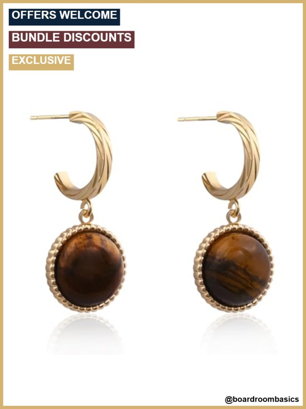 14K Gold Plated Tiger Eye Dangle Drop Earrings Lever Back